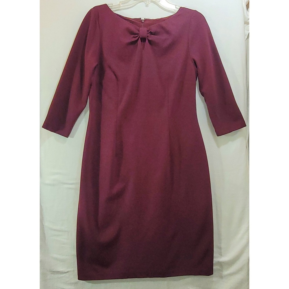 Talbots Sheath Dress 6 Keyhole Bow Knot Refined Ponte Knit Burgundy  Womens NWOT
